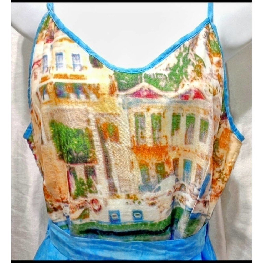 Designer FROCK SHOP Blue Multi Summer DRESS Italy Italian Rivera - Picture 3 of 9